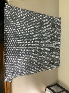 Echo Gray and White Patterned Decorative Curtains with Button Detail